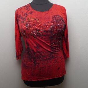 Jostar Italy Graphic Top Red Rhinestone XL